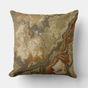 Coussin Impression olive vert ambré abstrait rustique