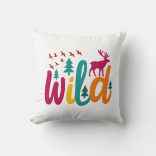 Coussin Impression sauvage colorée avec graphisme forestie