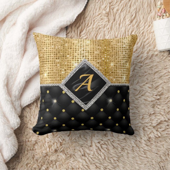 Coussin Impression stylisée Crystal Gold diamant noir mono (Couverture)