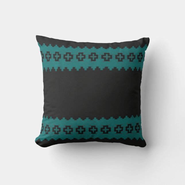 Coussin Impression Vintage noir/turquoise (Recto)