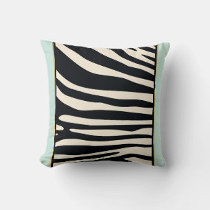 Coussin Impression zèbre crème, noire et verte à la menthe