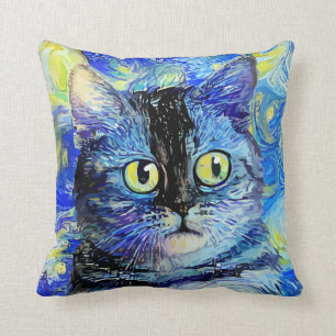 Coussin Impressionniste Starry Night Tabby Cat Portrait