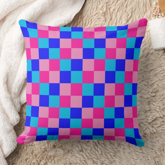 Coussin Imprimé à carreaux rose et bleu (Couverture)