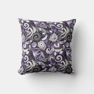 Coussin Imprimé à motifs paisley violet blanc noir