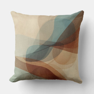 Coussin Imprimé Abstrait Contemporain Brun Rouille Bleu Be