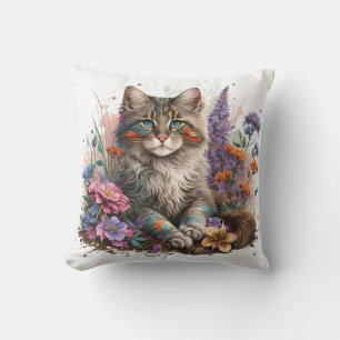 Coussin Imprimé Adorable de Chatons Maine Coon à l'aquarel