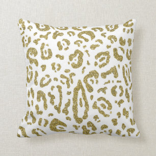 Coussin Imprimé animal à paillettes dorées guépard blanc l