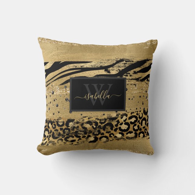 Coussin Imprimé animal or noir (Recto)