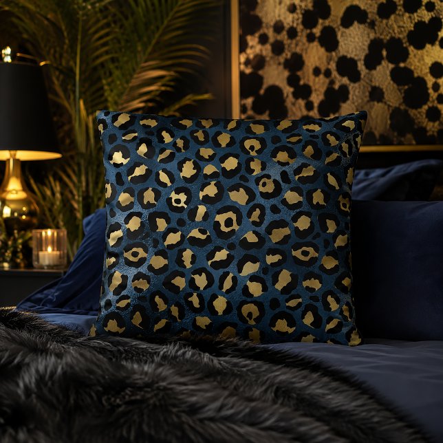 Coussin Imprimé animalier léopard bleu et or (Créateur téléchargé)