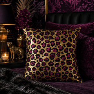 Coussin Imprimé animalier léopard doré et bordeaux