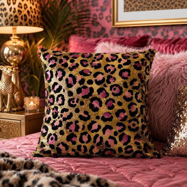 Coussin Imprimé animalier léopard doré et rose (Créateur téléchargé)