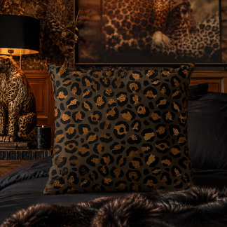 Coussin Imprimé animalier léopard métallisé bronze