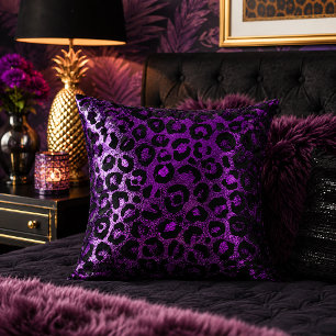Coussin Imprimé animalier léopard métallisé violet