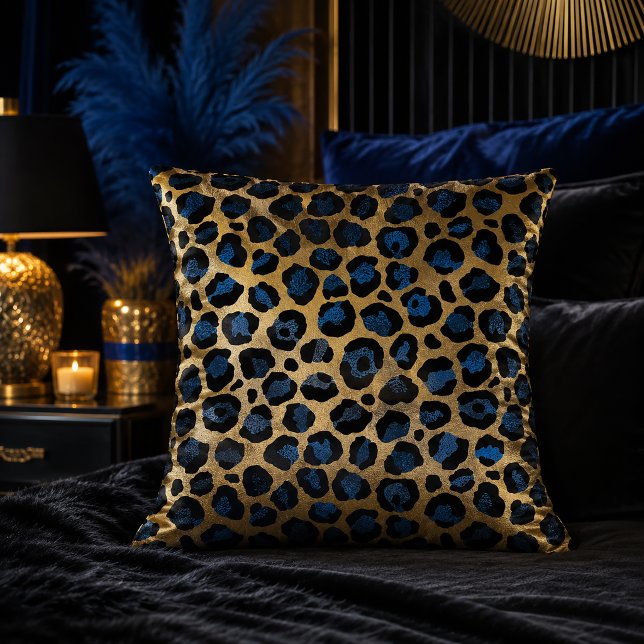 Coussin Imprimé animalier léopard or et bleu (Créateur téléchargé)