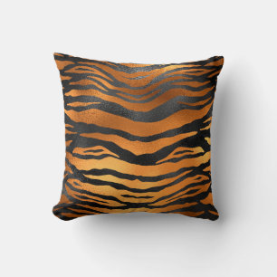 Coussin Imprimé animalier rayures de tigre noir marron gla