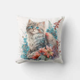 Coussin Imprimé aquarelle adorable de chatons sibériens