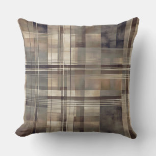 Coussin Imprimé carreaux rustique marron foncé gris chaud 
