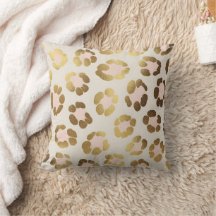 Coussin Imprimé chic léopard doré et rose pastel Animal