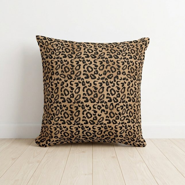 Coussin Imprimé chic léopard taches de guépard marron noir (Chic Leopard Print Cheetah Spots Brown Black Throw Pillow)