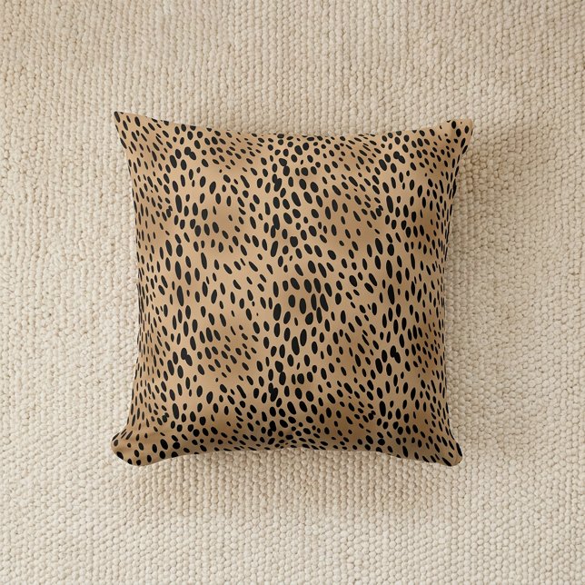 Coussin Imprimé chic léopard taches de guépard marron noir (Chic Leopard Print Cheetah Spots Brown Black Throw Pillow)