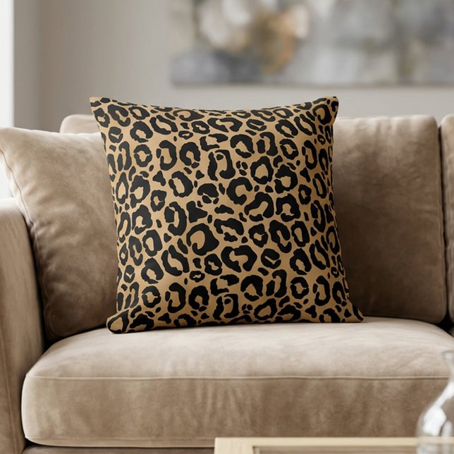 Coussin Imprimé chic léopard taches de guépard marron noir (Chic Leopard Print Cheetah Spots Brown Black Throw Pillow)