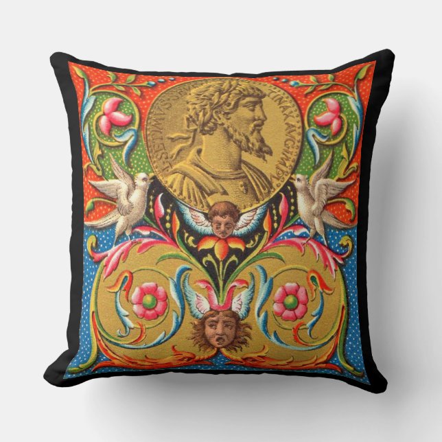 Coussin Imprimé du 15ème siècle César oiseaux fleurs etc (Recto)