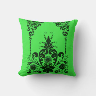 Coussin imprimé fleurs vertes et volutes