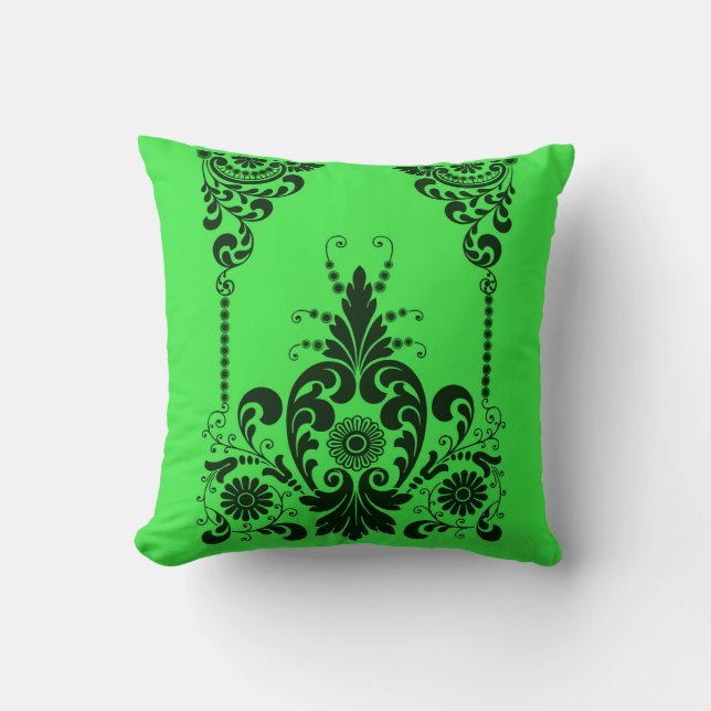 Coussin imprimé fleurs vertes et volutes (Recto)
