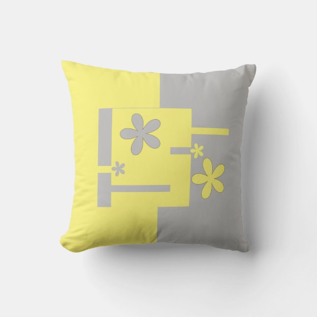 Coussin imprimé gris et jaune, (Recto)