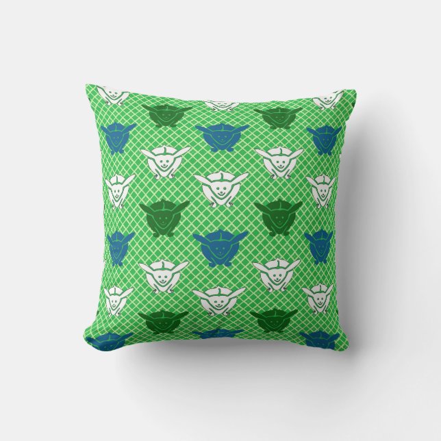 Coussin imprimé lapin japonais, vert, bleu et blanc (Recto)