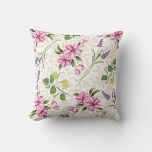 Coussin Imprimé léopard chic et botanique florale rose