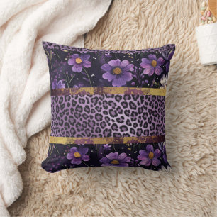 Coussin Imprimé léopard floral violet gras