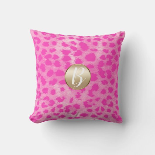 Coussin Imprimé léopard guépard rose monogramme paillettes (Recto)