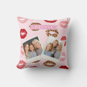 Coussin Imprimé léopard rose chic personnalisé sur les lèv