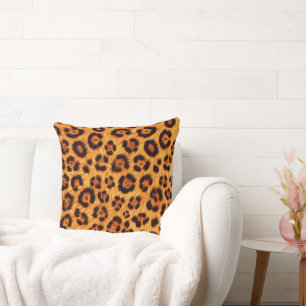 Coussin Imprimé léopard sauvage or orange ambre aspect fou