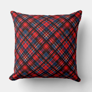 Coussin imprimé motif bleu à damiers rouge