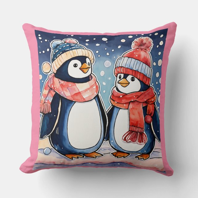 Coussin imprimé pingouin souple (Recto)