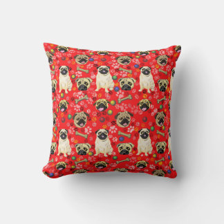Coussin imprimé Pug rouge