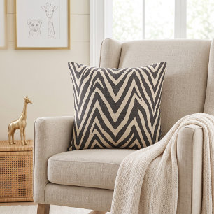 Coussin Imprimé zèbre beige et gris charbon