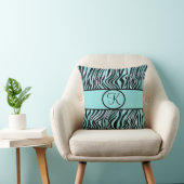 Coussin Imprimé zèbre monogrammé sarcelle turquoise aqua n (Chaise)