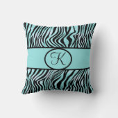 Coussin Imprimé zèbre monogrammé sarcelle turquoise aqua n (Verso)