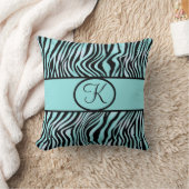 Coussin Imprimé Zèbre Monogrammé Turquoise Aqua Noir (Couverture)