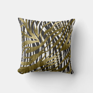 Coussin Imprimé zèbre noir et or Safari chic glamour