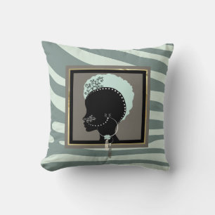 Coussin Imprimé zèbre vert menthe et noir