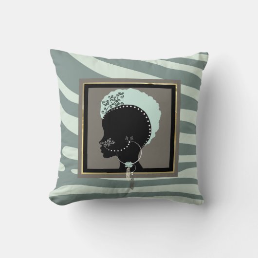 Coussin Imprimé zèbre vert menthe et noir (Recto)