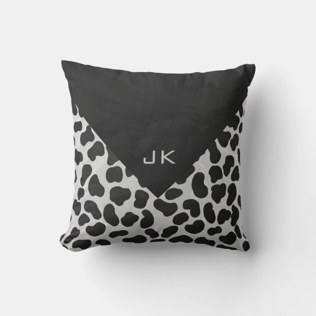 Coussin Imprimés dalmatiens noir et blanc monogramme (Recto)
