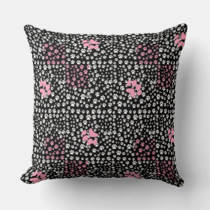 Coussin Imprimez les pattes motif NS 01b. BG noir