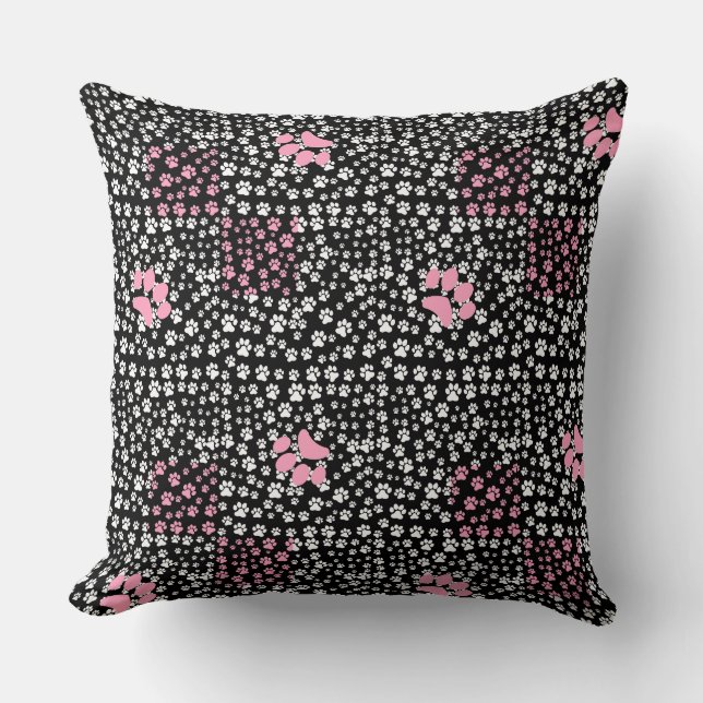 Coussin Imprimez les pattes motif NS 01b. BG noir (Recto)