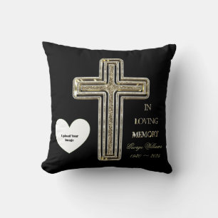 Coussin In Love Memory Typography Golden Cross Photo