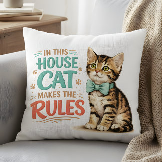 Coussin "In This House Cat Makes The Rules" Cute Kitten 